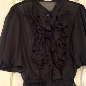 Boston Proper Black Ruffle Sheer Top